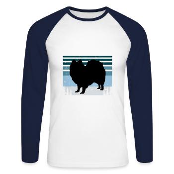 Indischer Spitz Hundeliebhaber Silhouette Vintage Sonnenuntergang - Unisex Baseballshirt langarm - Weiß/Navy - Vorne - Nik (191cm)