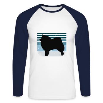 Spitz japonais Dog Lover Silhouette Vintage Sunset - T-shirt baseball manches longues Homme - blanc/marine - Devant - Nik (191cm)