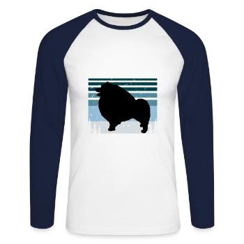 Keeshond Dog Lover Silhouette Vintage Sunset - Unisex Long Sleeve Baseball T-Shirt - white/navy - Front - Nik (191cm)