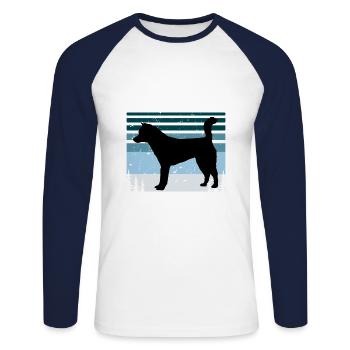 Kishu Ken Hundeliebhaber Silhouette Vintage Sonnenuntergang - Unisex Baseballshirt langarm - Weiß/Navy - Vorne - Nik (191cm)