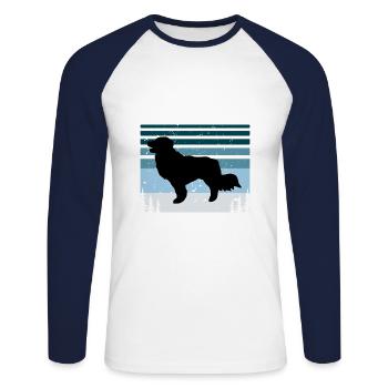 Kooikerhondje Dog Lover Silhouette Vintage Sunset - T-shirt baseball manches longues Homme - blanc/marine - Devant - Nik (191cm)