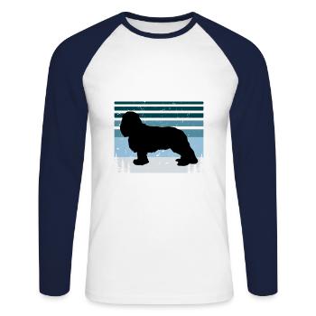 King Charles Hundeliebhaber Silhouette Vintage Sonnenuntergang - Unisex Baseballshirt langarm - Weiß/Navy - Vorne - Nik (191cm)