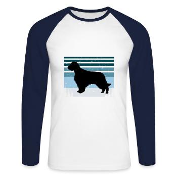 Welsh Springer Spaniel Dog Silhouette Retro Sunset - T-shirt baseball manches longues Homme - blanc/marine - Devant - Nik (191cm)