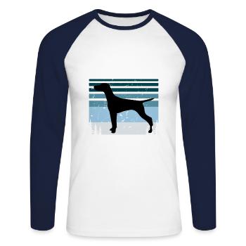 Vizsla Dog Lover Silhouette Vintage Sunset - Unisex Long Sleeve Baseball T-Shirt - white/navy - Front - Nik (191cm)