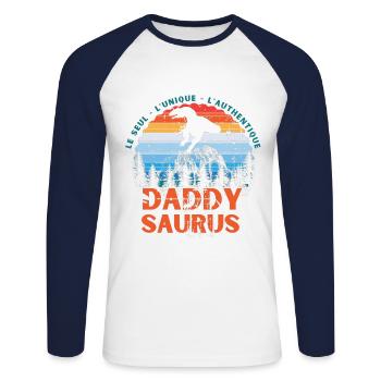 Papa Saurus - Unisex Baseballshirt langarm - Weiß/Navy - Vorne - Nik (191cm)