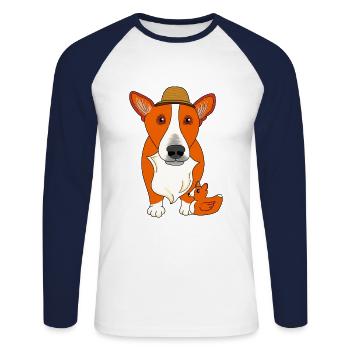 Welsh Corgi Holiday Cute Furry Nose Doglove Dog - Unisex Long Sleeve Baseball T-Shirt - white/navy - Front - Nik (191cm)