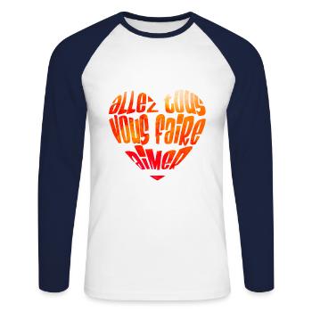 Allez tous vous faire aimer - T-shirt baseball manches longues Homme - blanc/marine - Devant - Nik (191cm)