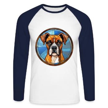 Boxer Hunderasse Aquarellglas - Unisex Baseballshirt langarm - Weiß/Navy - Vorne - Nik (191cm)