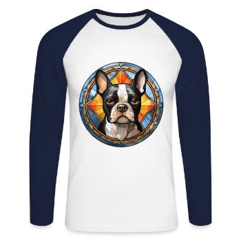 Boston Terrier Dog Breed Watercolor Glass - Unisex Long Sleeve Baseball T-Shirt - white/navy - Front - Nik (191cm)