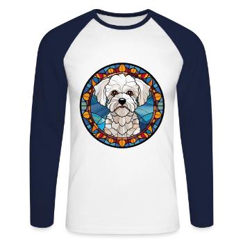 Bichons Frise Dog Race Aquarelle Verre - T-shirt baseball manches longues Homme - blanc/marine - Devant - Nik (191cm)