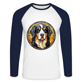 Berner Sennenhund Rasse Aquarellglas - Unisex Baseballshirt langarm - Weiß/Navy - Vorne - Nik (191cm)