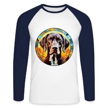 Deutsch Kurzhaar Vorstehund Rasse Aquarell Gl - Unisex Baseballshirt langarm - Weiß/Navy - Vorne - Nik (191cm)
