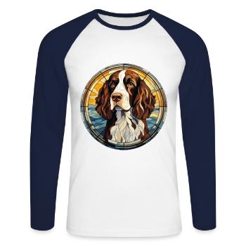 English Springer Spaniel Dog Breed Watercolor Glas - Unisex Long Sleeve Baseball T-Shirt - white/navy - Front - Nik (191cm)