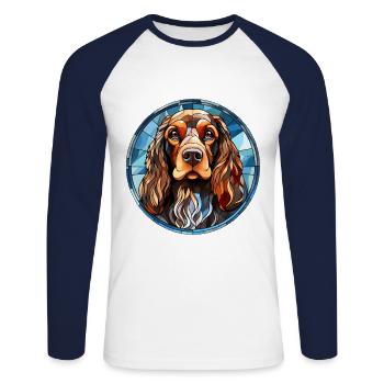 Cocker Anglais Spaniel Dog Race Aquarelle Verre - T-shirt baseball manches longues Homme - blanc/marine - Devant - Nik (191cm)