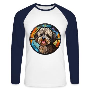 Havanese Dog Breed Watercolor Glass - Unisex Long Sleeve Baseball T-Shirt - white/navy - Front - Nik (191cm)