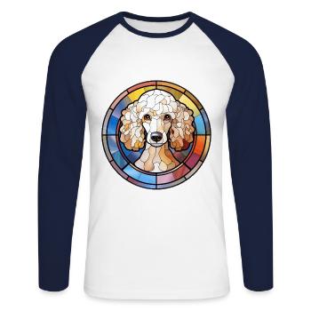 Caniche Dog Race Aquarelle Verre - T-shirt baseball manches longues Homme - blanc/marine - Devant - Nik (191cm)