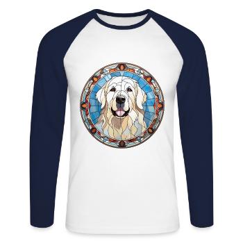 Grande Pyrénée Race Chien Aquarelle Verre - T-shirt baseball manches longues Homme - blanc/marine - Devant - Nik (191cm)