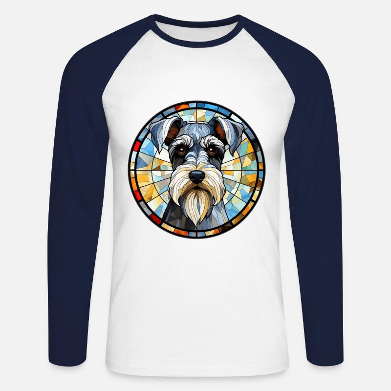 Zwergschnauzer Hunderasse Aquarellglas - Unisex Baseballshirt langarm - Weiß/Navy
