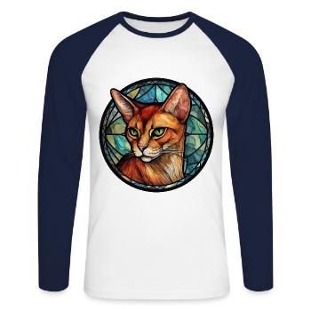 Abessinierkatze Rasse Aquarellglas - Unisex Baseballshirt langarm - Weiß/Navy - Vorne - Nik (191cm)