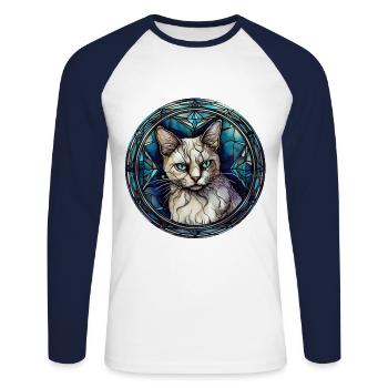 Australian Mist Cat Breed Aquarelle Verre - T-shirt baseball manches longues Homme - blanc/marine - Devant - Nik (191cm)