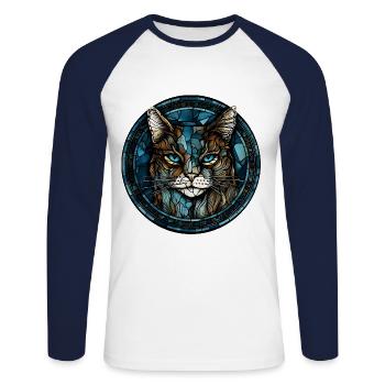 Ägäische Katzenrasse Aquarellglas - Unisex Baseballshirt langarm - Weiß/Navy - Vorne - Nik (191cm)