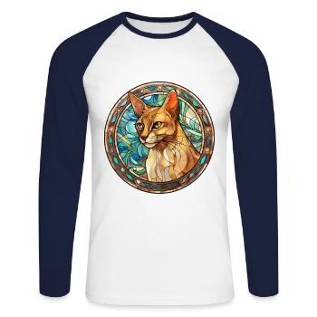 Abessinierkatze Rasse Aquarellglas - Unisex Baseballshirt langarm - Weiß/Navy - Vorne - Nik (191cm)