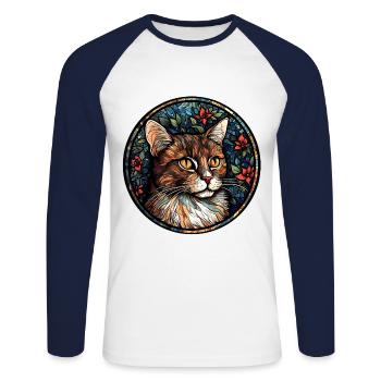 American Wirehair Cat Breed Watercolor Glass - Unisex Long Sleeve Baseball T-Shirt - white/navy - Front - Nik (191cm)