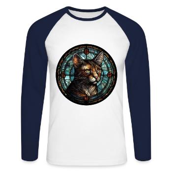 Brasilianische Kurzhaarkatzenrasse Aquarellglas - Unisex Baseballshirt langarm - Weiß/Navy - Vorne - Nik (191cm)
