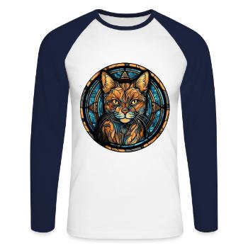 Cyprus Katzenrasse Aquarellglas - Unisex Baseballshirt langarm - Weiß/Navy - Vorne - Nik (191cm)