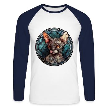 Devon Rex Cat Breed Watercolor Glass - Unisex Long Sleeve Baseball T-Shirt - white/navy - Front - Nik (191cm)
