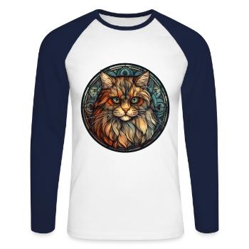 British Longhair Cat Breed Watercolor Glass - Unisex Long Sleeve Baseball T-Shirt - white/navy - Front - Nik (191cm)