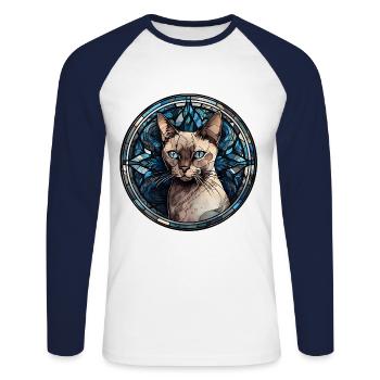 Burma-Katzenrasse Aquarellglas - Unisex Baseballshirt langarm - Weiß/Navy - Vorne - Nik (191cm)