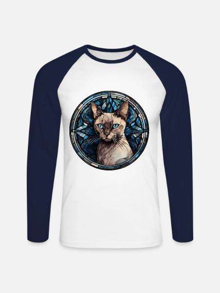 Burma-Katzenrasse Aquarellglas - Unisex Baseballshirt langarm - Weiß/Navy