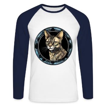 Verre aquarelle de race de chat mau égyptien - T-shirt baseball manches longues Homme - blanc/marine - Devant - Nik (191cm)