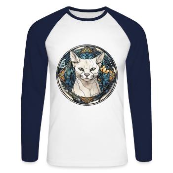 Burmilla Cat Race Aquarelle Verre - T-shirt baseball manches longues Homme - blanc/marine - Devant - Nik (191cm)
