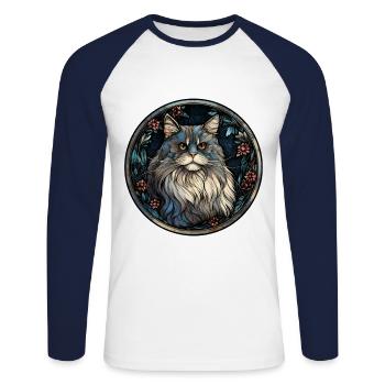 Bristish Longhair Cat Breed Aquarellglas - Unisex Baseballshirt langarm - Weiß/Navy - Vorne - Nik (191cm)