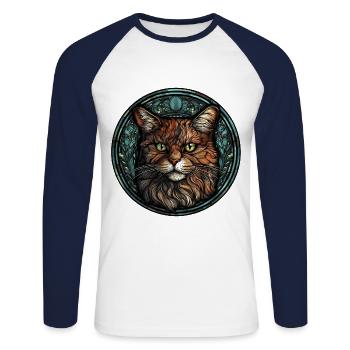 Manx Cat Breed Aquarelle Verre - T-shirt baseball manches longues Homme - blanc/marine - Devant - Nik (191cm)