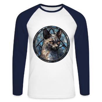 Korat Cat Breed Aquarelle Verre - T-shirt baseball manches longues Homme - blanc/marine - Devant - Nik (191cm)