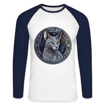 Korat Cat Breed Aquarelle Verre - T-shirt baseball manches longues Homme - blanc/marine - Devant - Nik (191cm)