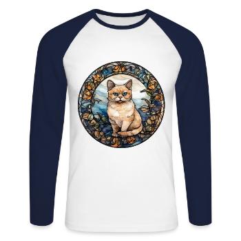 Munchkin Katzenrasse Aquarellglas - Unisex Baseballshirt langarm - Weiß/Navy - Vorne - Nik (191cm)