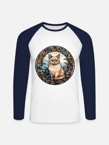 Munchkin Katzenrasse Aquarellglas - Unisex Baseballshirt langarm - Weiß/Navy