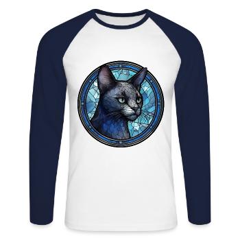 Korat Cat Breed Aquarelle Verre - T-shirt baseball manches longues Homme - blanc/marine - Devant - Nik (191cm)