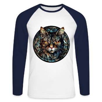 Minskin Katzenrasse Aquarellglas - Unisex Baseballshirt langarm - Weiß/Navy - Vorne - Nik (191cm)