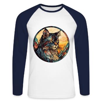 Laperm Cat Breed Aquarelle Verre - T-shirt baseball manches longues Homme - blanc/marine - Devant - Nik (191cm)