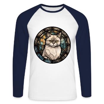 Munchkin Katzenrasse Aquarellglas - Unisex Baseballshirt langarm - Weiß/Navy - Vorne - Nik (191cm)