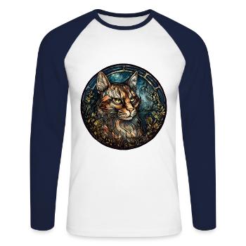 Manx Cat Breed Aquarelle Verre - T-shirt baseball manches longues Homme - blanc/marine - Devant - Nik (191cm)
