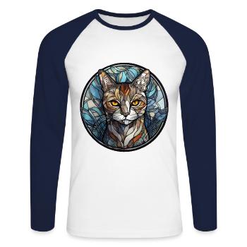 Manx Cat Breed Aquarelle Verre - T-shirt baseball manches longues Homme - blanc/marine - Devant - Nik (191cm)