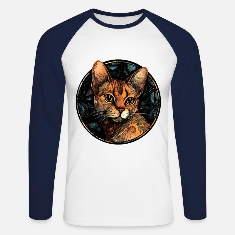 Ocicat Katzenrasse Aquarellglas - Unisex Baseballshirt langarm - Weiß/Navy