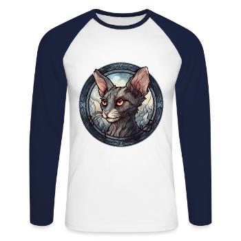 Lykoi Katzenrasse Aquarellglas - Unisex Baseballshirt langarm - Weiß/Navy - Vorne - Nik (191cm)