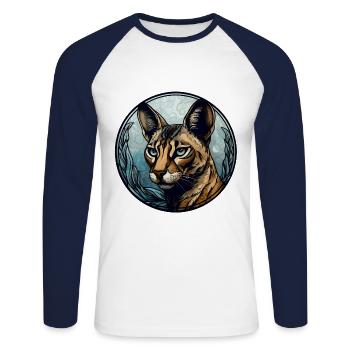 Savannah Cat Breed Aquarelle Verre - T-shirt baseball manches longues Homme - blanc/marine - Devant - Nik (191cm)